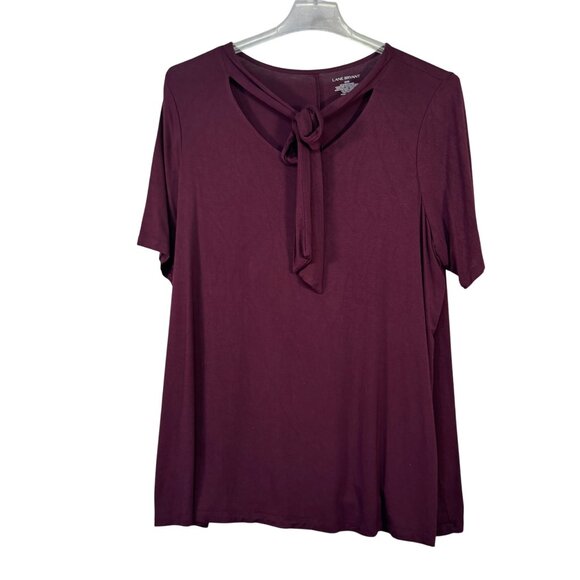 LANE BRYANT Womens Size 18/20 Burgundy Tie Neck Short Sleeve Top - Picture 1 of 4